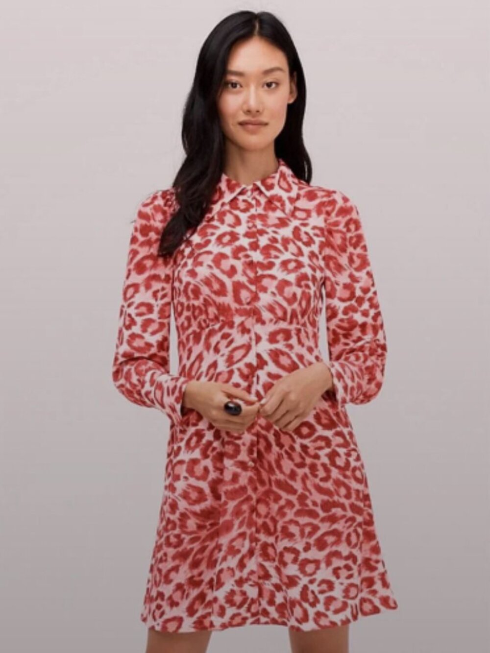 Kate Spade Long Sleeve Panthera Animal Print Button Front Shirtdress Pocketed